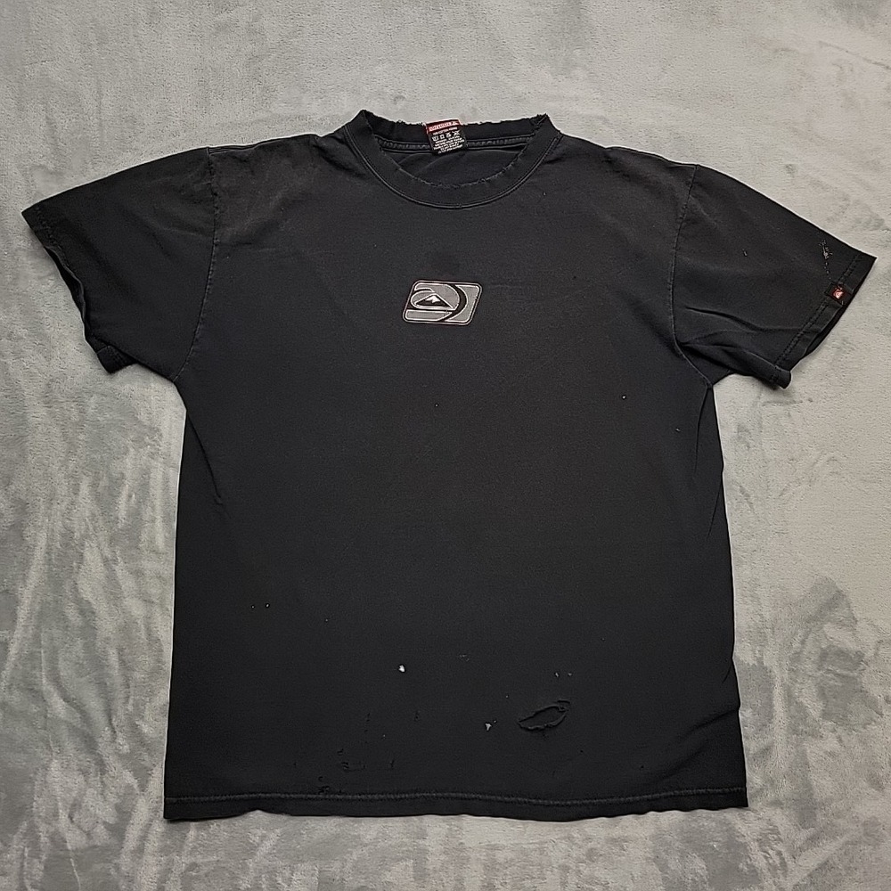 VTG Quiksilver Shirt Mens M Black Short Sleeve Center Logo Surf Skate